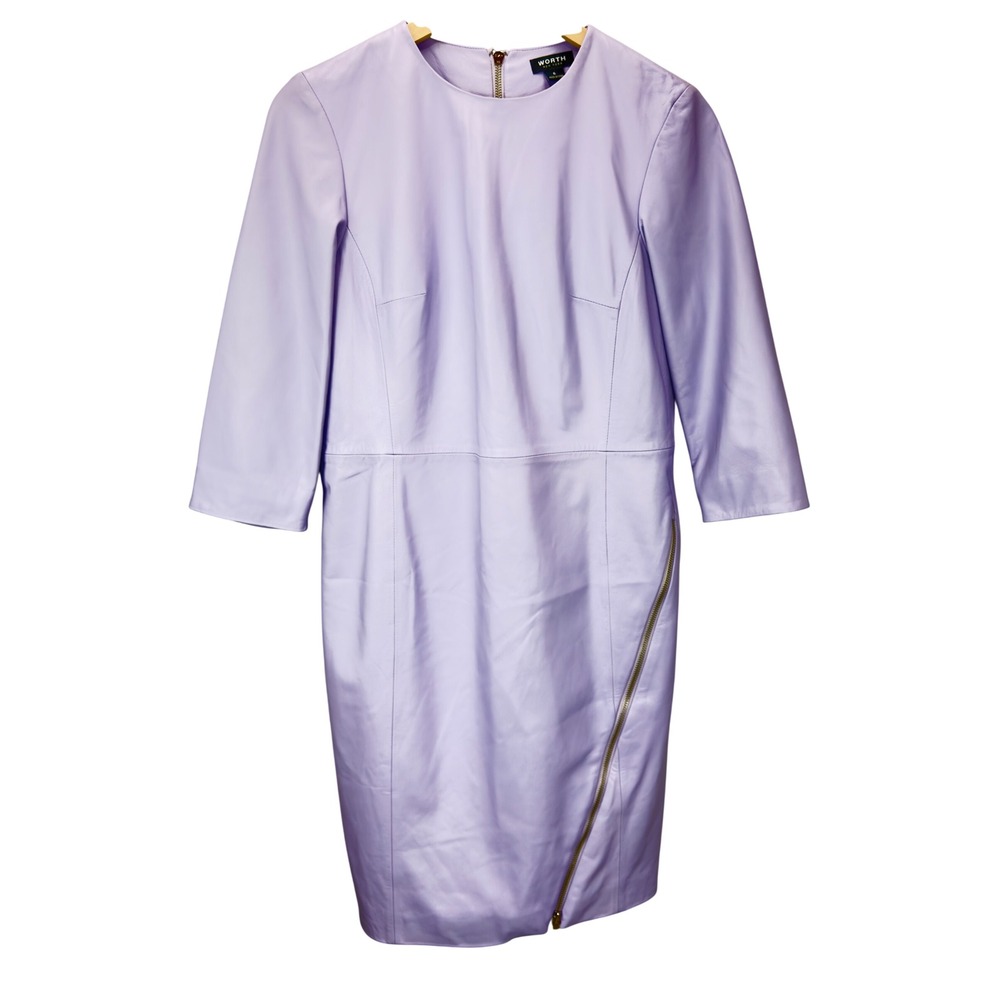 Worth New York Genuine Leather Sheath Dress Womens Size 6 Lavender Mod Chic